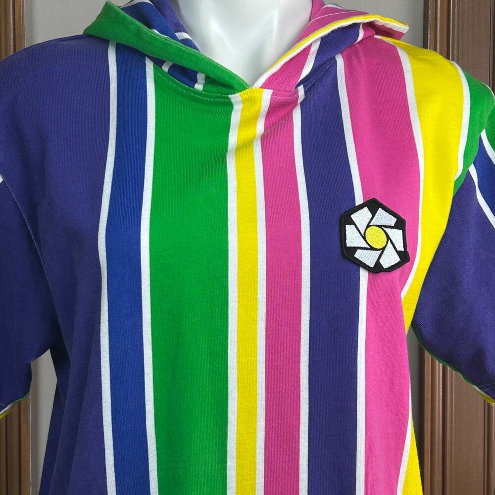 Vintage Insomniac Stiped Short Sleeve Cotton Hoodie Size Unisex Med - Picture 3 of 7
